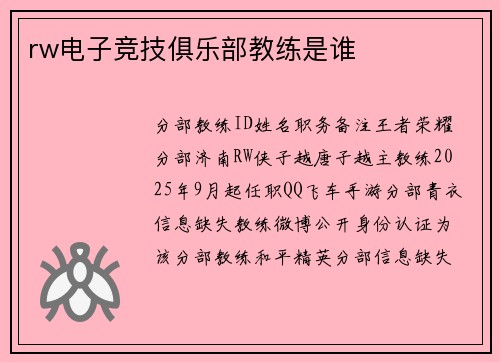 rw电子竞技俱乐部教练是谁