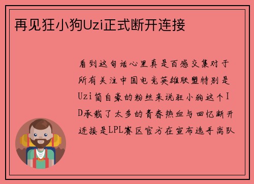再见狂小狗Uzi正式断开连接